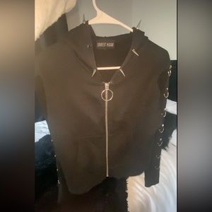 Goth Studded Spike Hoodie Zip Up